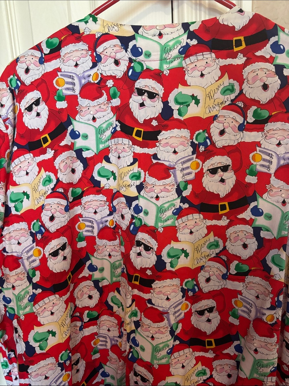 Peaches Uniforms Red Santa Pattern Kids Pajama Top - Picture 8 of 9